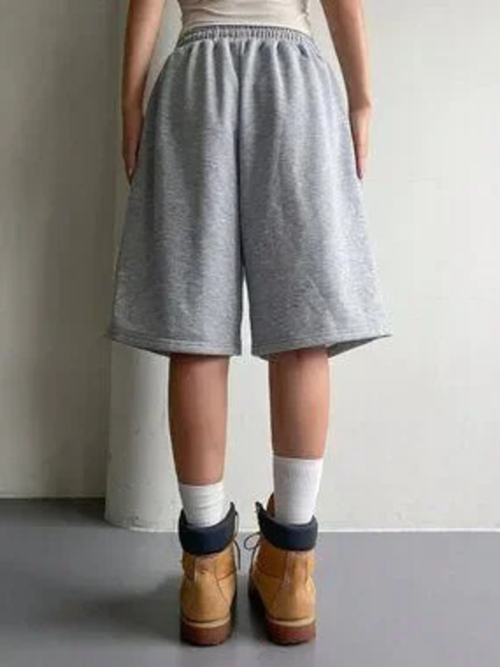 Light Grey Casual Women's Elasticated Drawstring Shorts